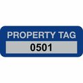 Lustre-Cal Property ID Label PROPERTY TAG5 Alum Dark Blue 2in x 0.75in  Serialized 0501-0600, 100PK 253740Ma1Bd0501
